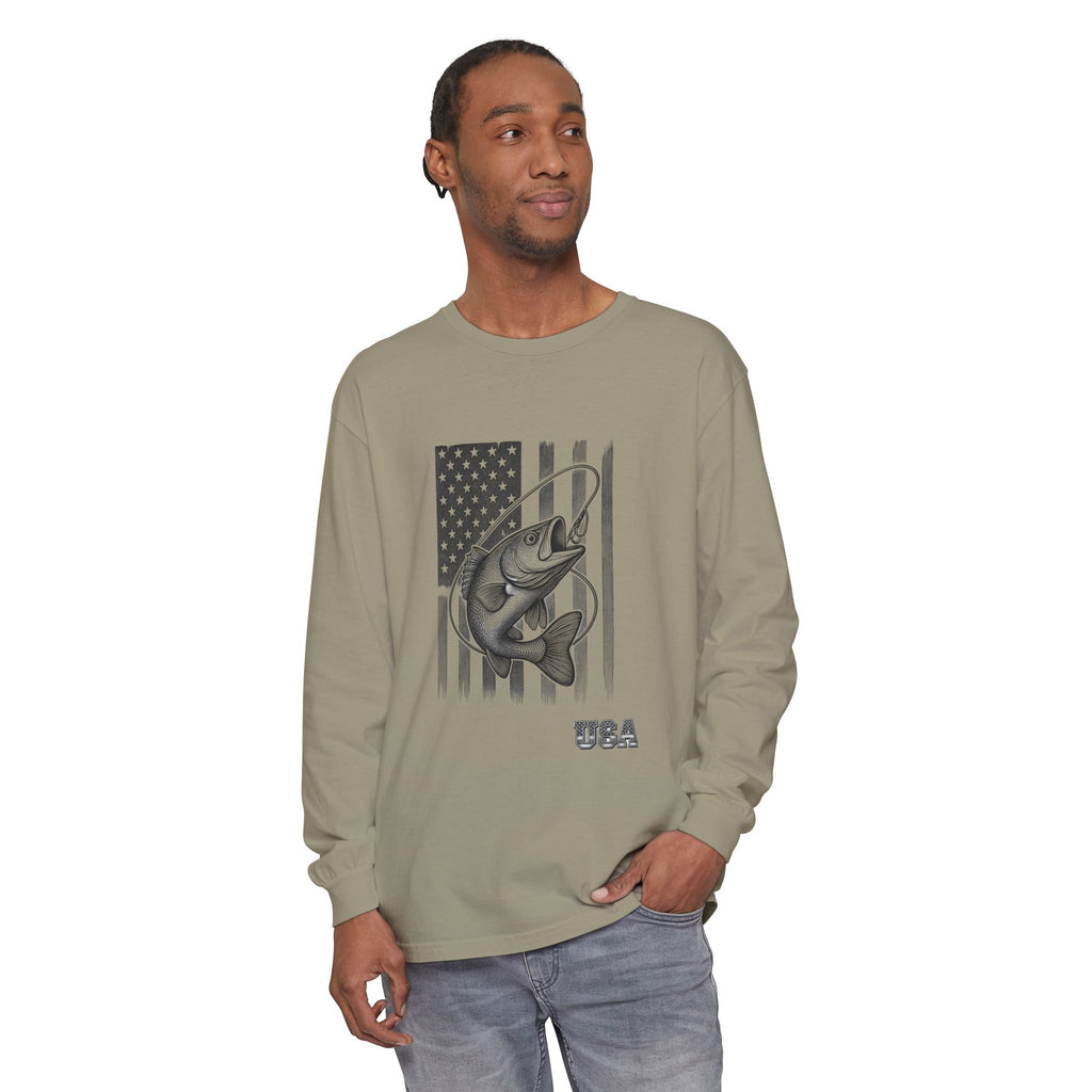 American Flag Bass Fishing Long Sleeve T-Shirt | USA Bass Tee