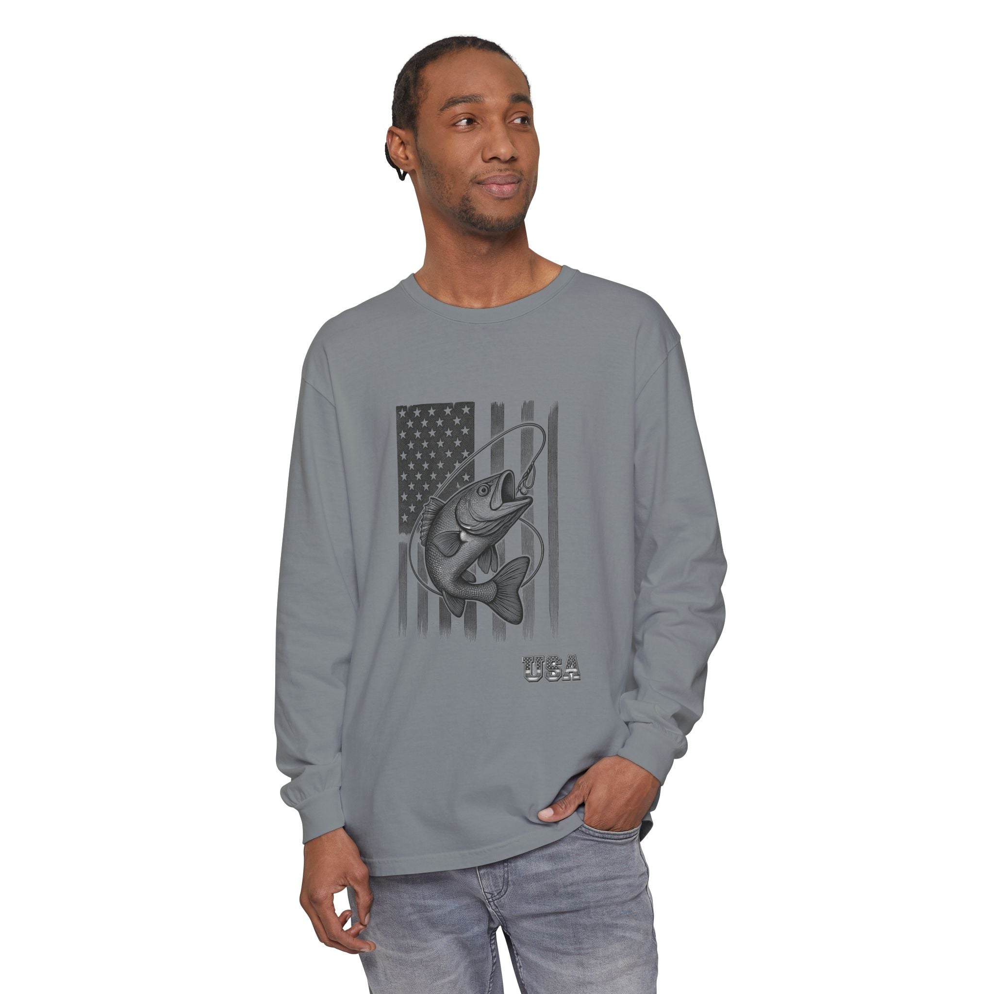 American Flag Bass Fishing Long Sleeve T-Shirt | USA Bass Tee