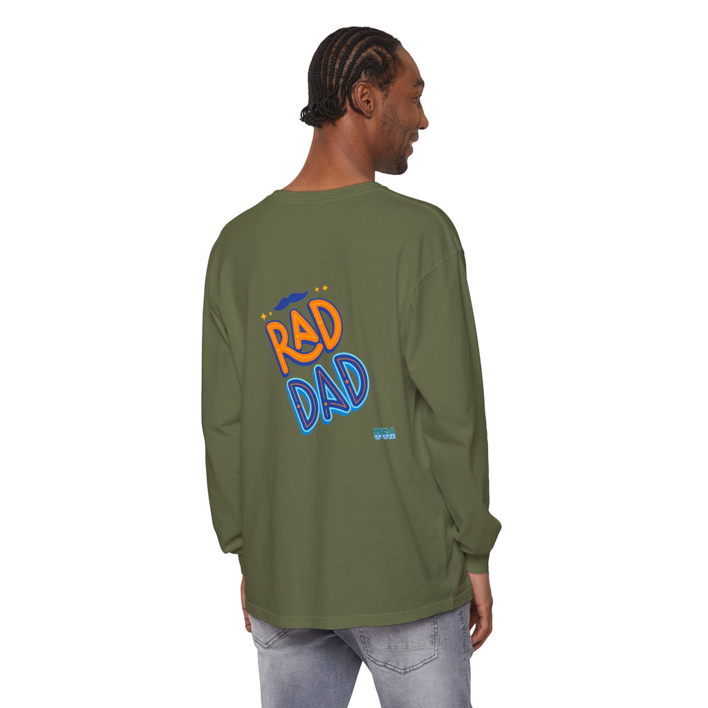Rad Dad Long Sleeve T-Shirt | Retro Typography, Mustache Accent