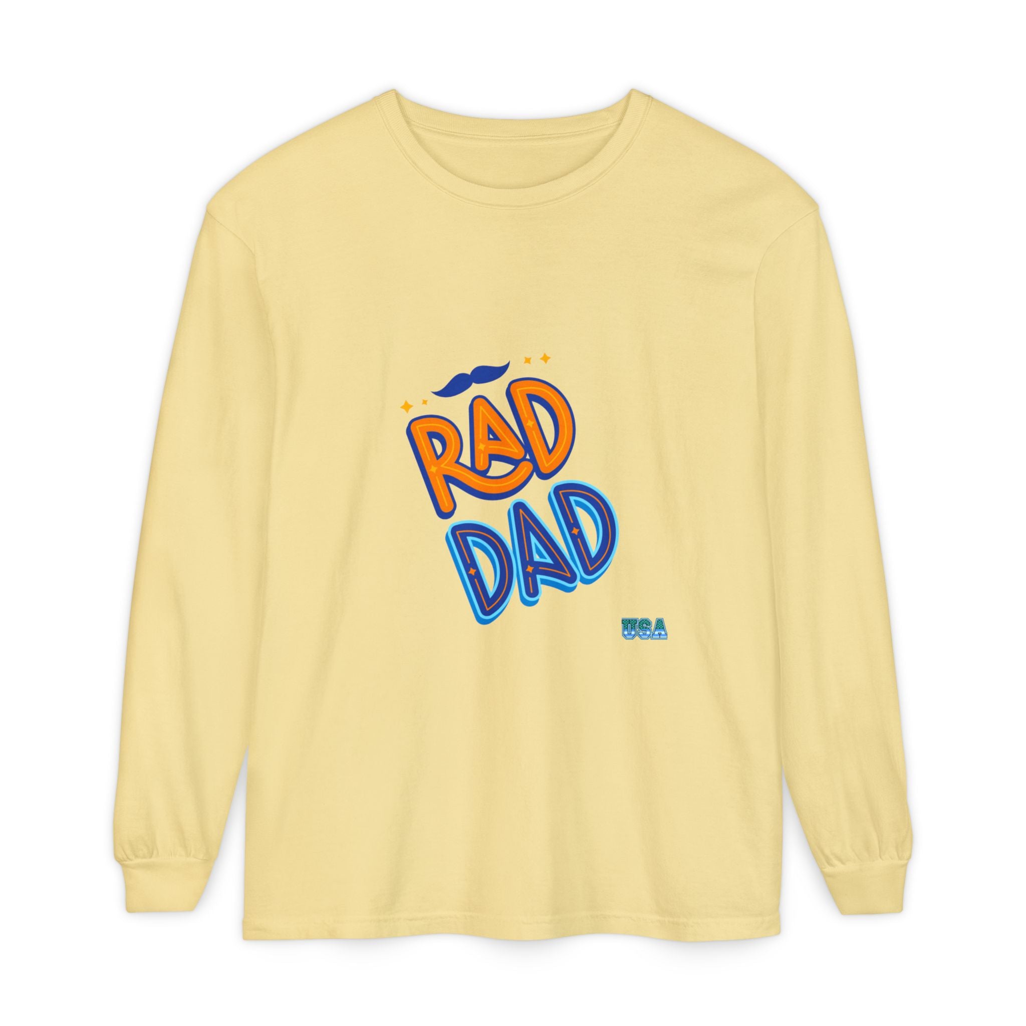 Rad Dad Long Sleeve T-Shirt | Retro Typography, Mustache Accent