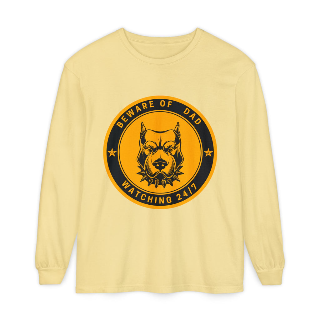 Beware of Dad Watching 24/7 Pitbull Graphic Long Sleeve Tee