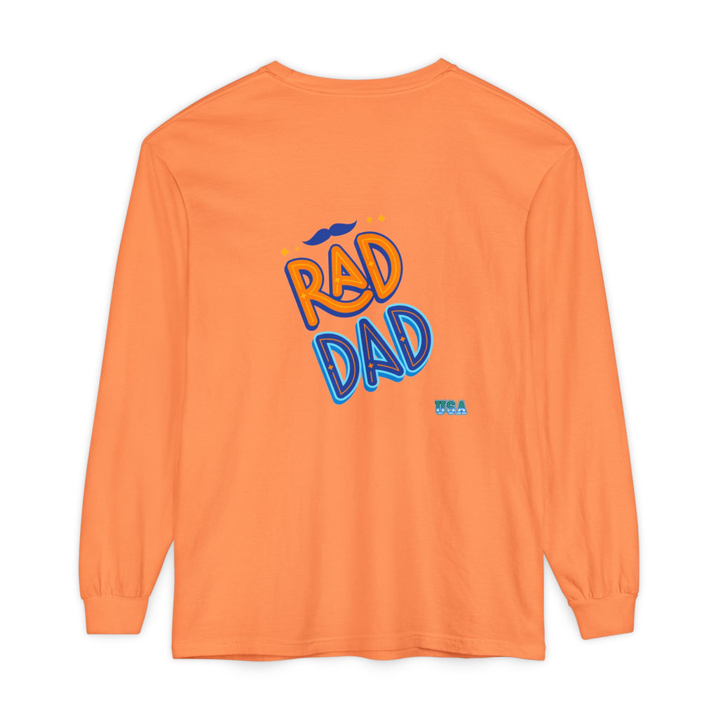 Rad Dad Long Sleeve T-Shirt | Retro Typography, Mustache Accent