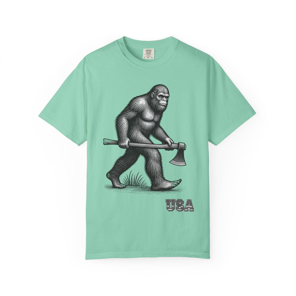 Sasquatch with Axe T-shirt | Vintage Bigfoot Illustration USA