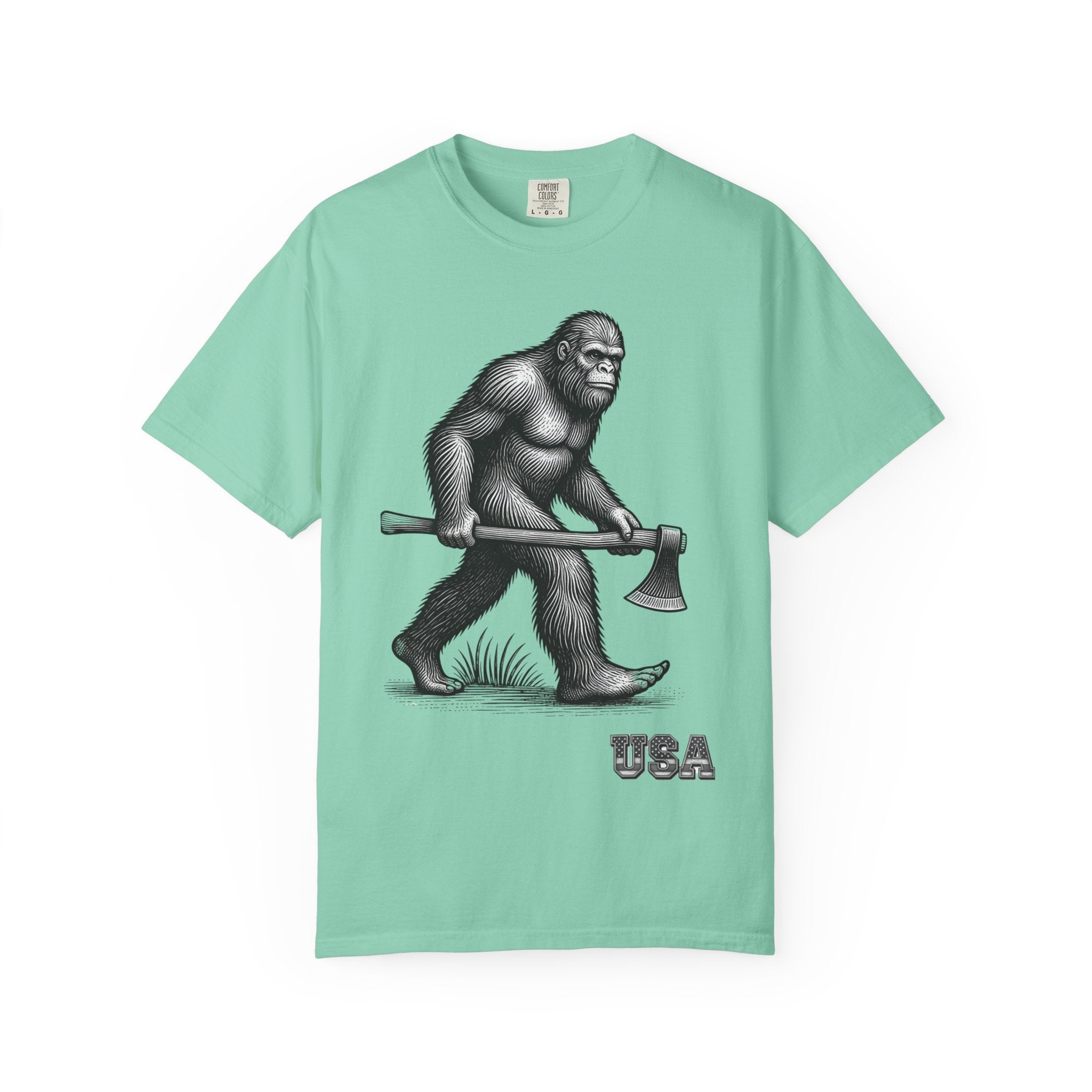 Sasquatch with Axe T-shirt | Vintage Bigfoot Illustration USA