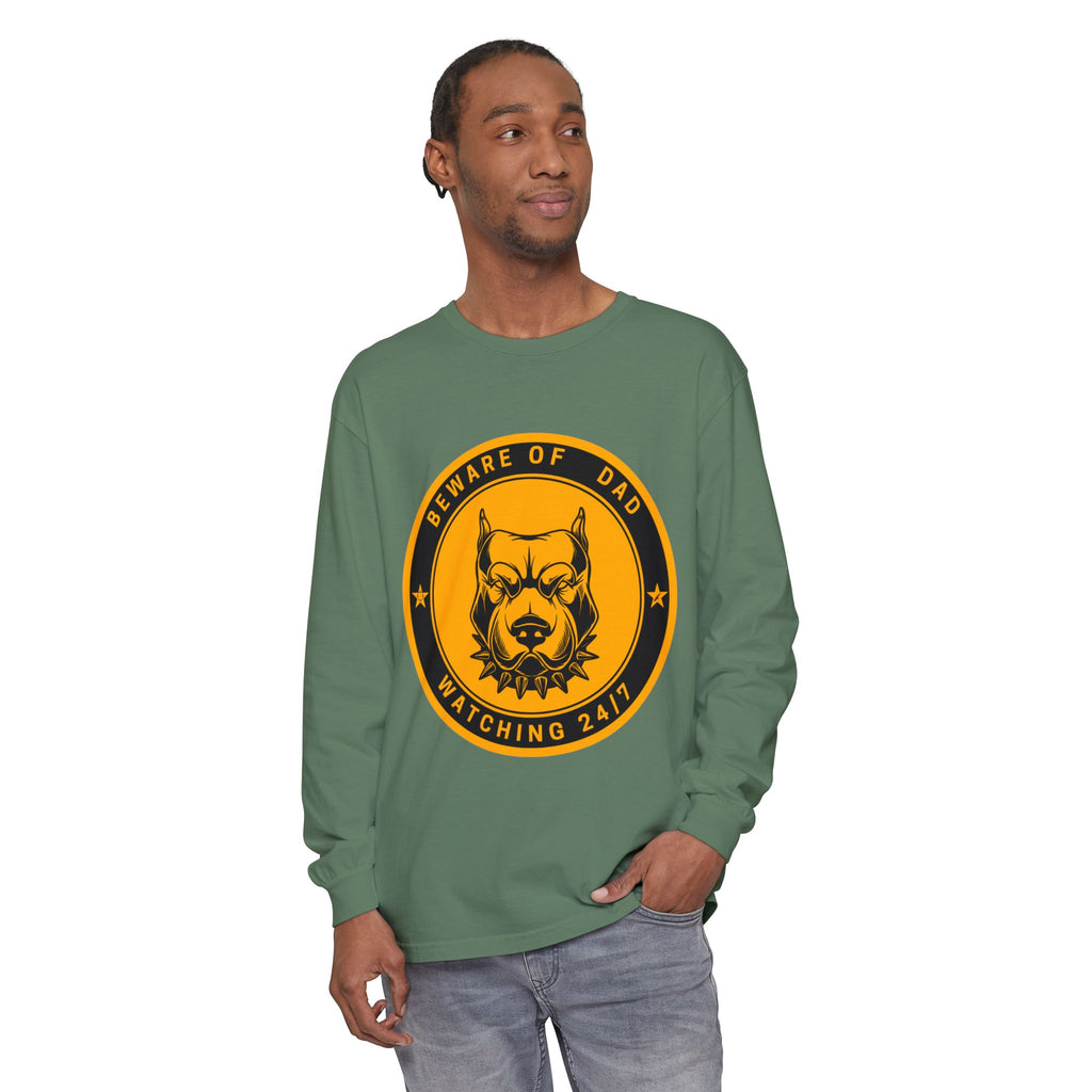 Beware of Dad Watching 24/7 Pitbull Graphic Long Sleeve Tee