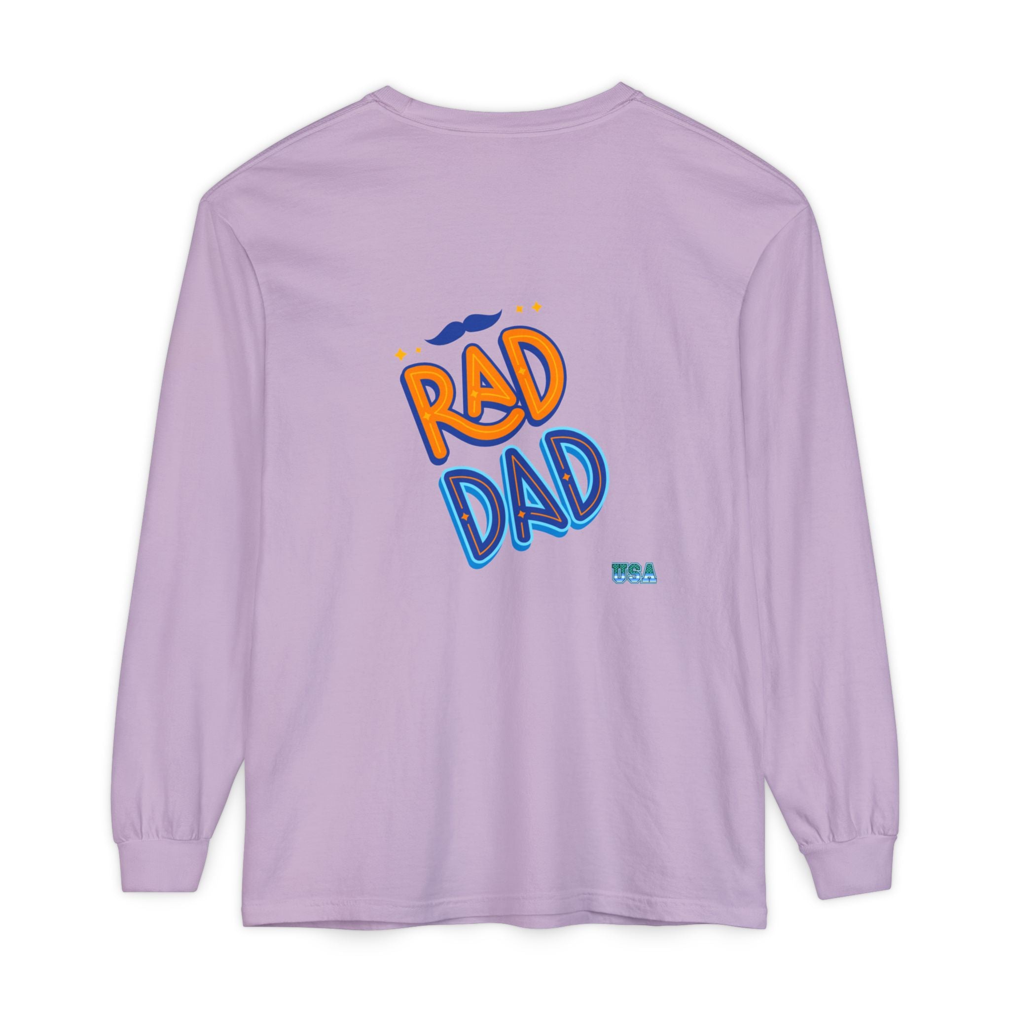Rad Dad Long Sleeve T-Shirt | Retro Typography, Mustache Accent