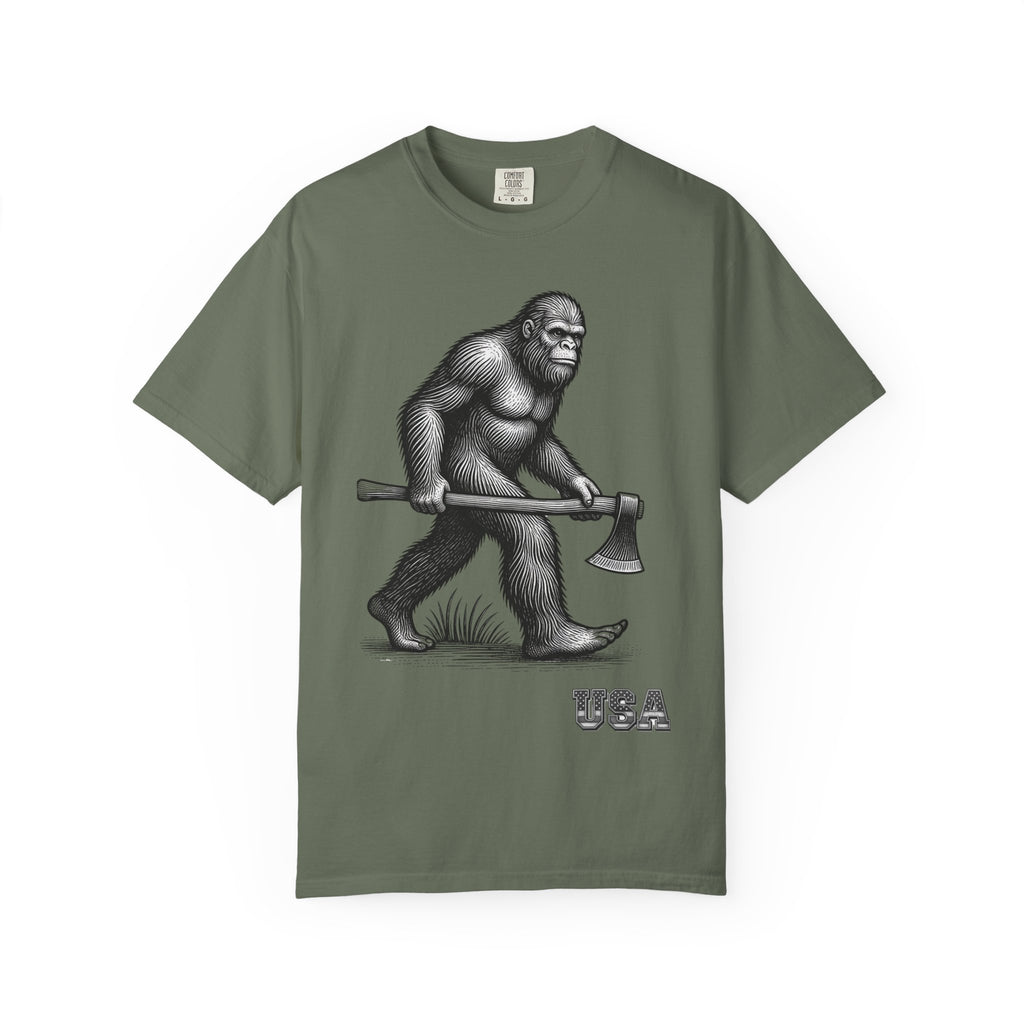 Sasquatch with Axe T-shirt | Vintage Bigfoot Illustration USA