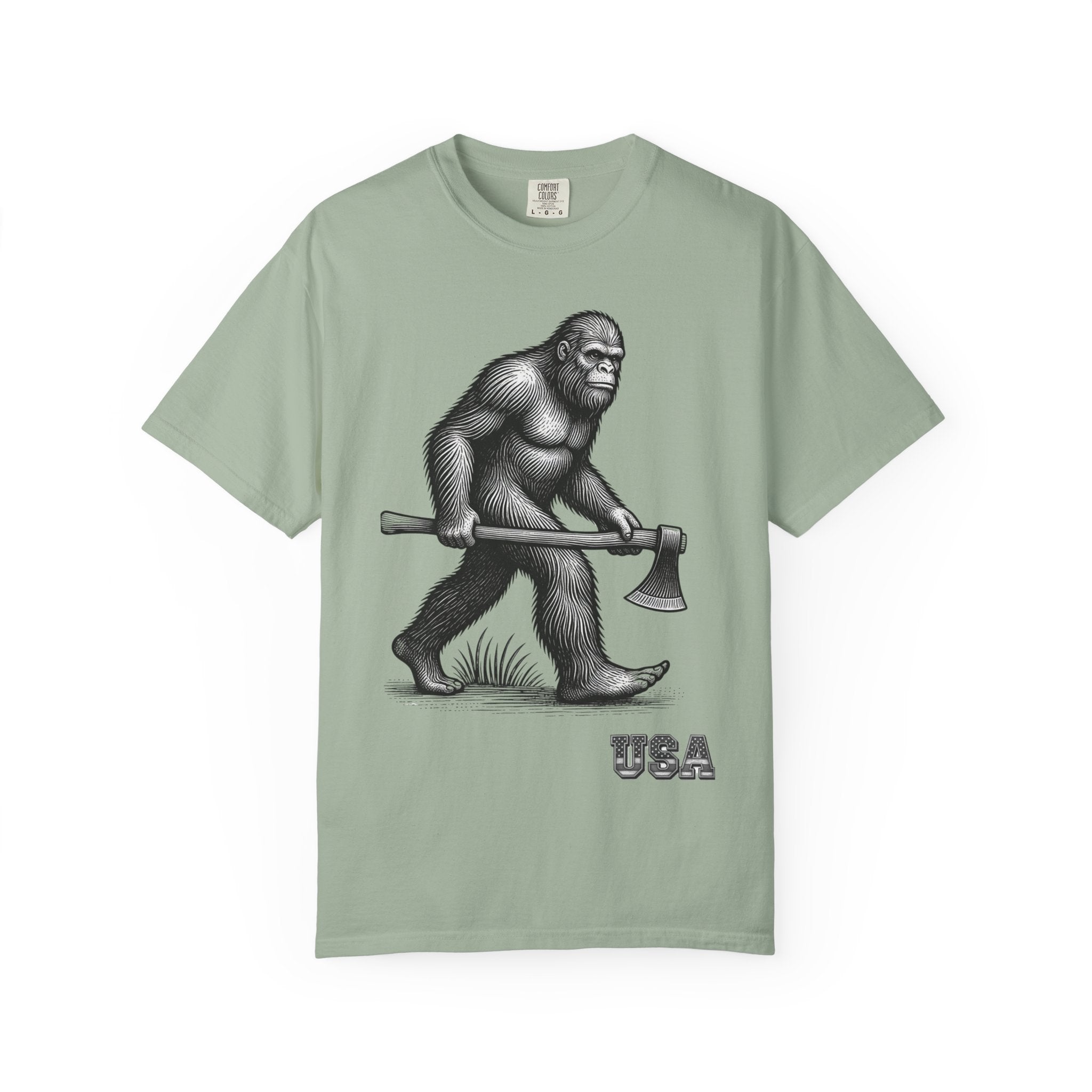Sasquatch with Axe T-shirt | Vintage Bigfoot Illustration USA
