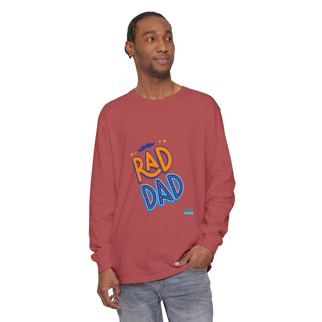 Rad Dad Long Sleeve T-Shirt | Retro Typography, Mustache Accent