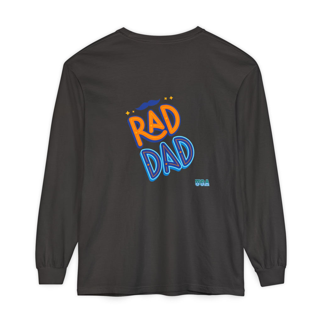 Rad Dad Long Sleeve T-Shirt | Retro Typography, Mustache Accent