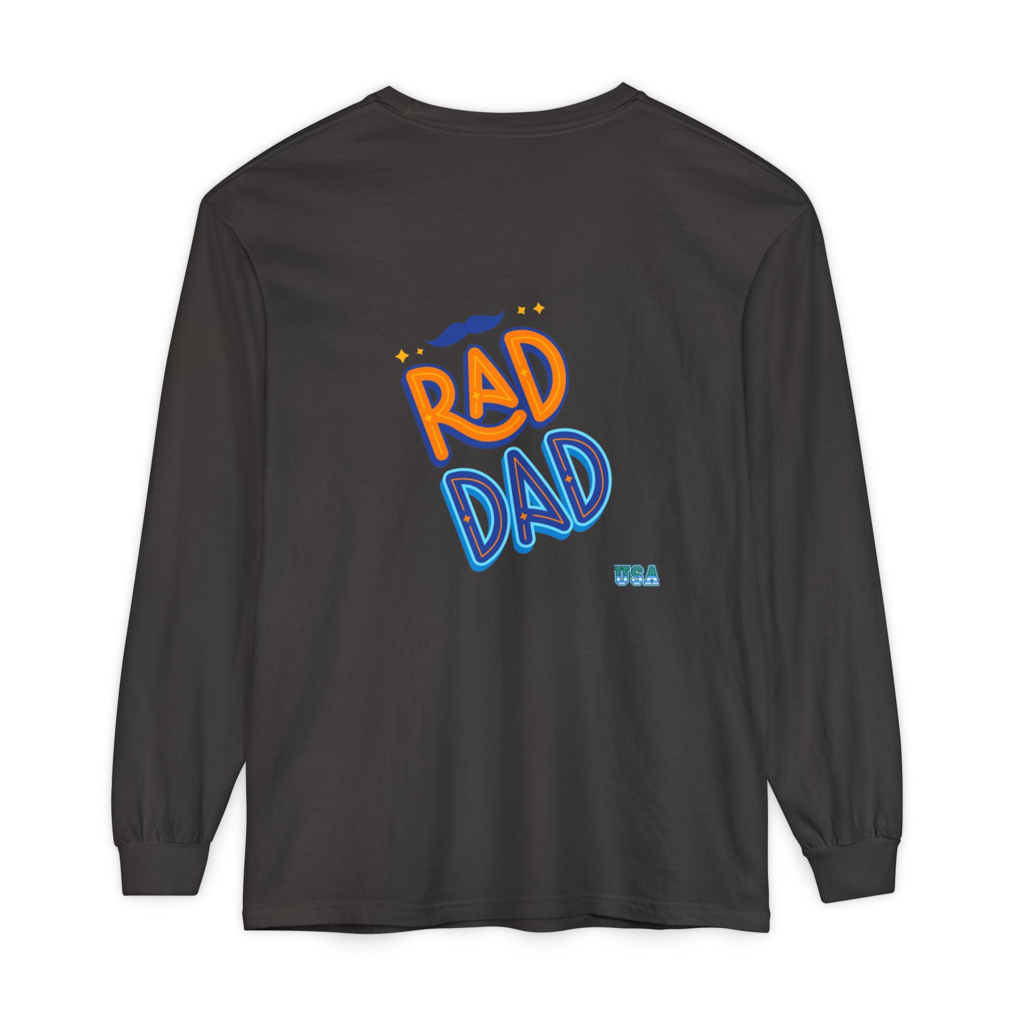 Rad Dad Long Sleeve T-Shirt | Retro Typography, Mustache Accent