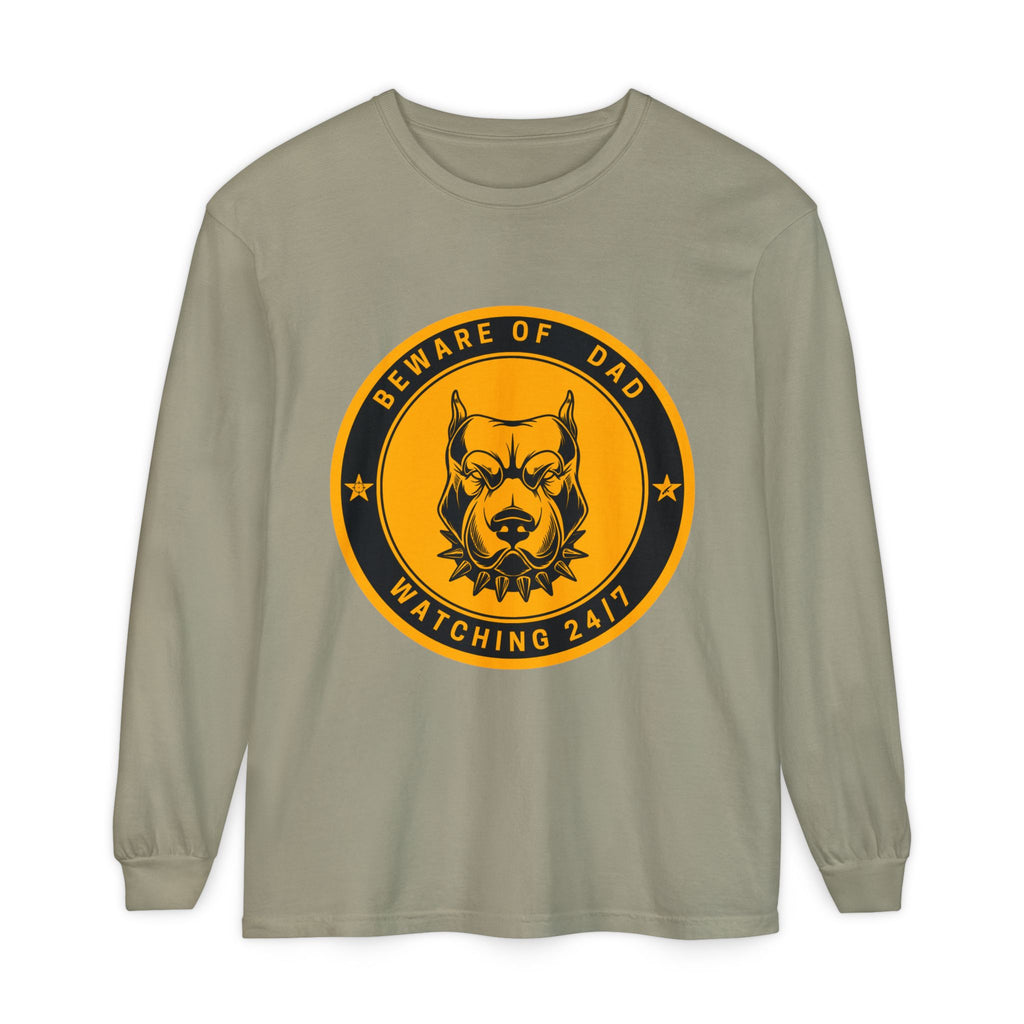 Beware of Dad Watching 24/7 Pitbull Graphic Long Sleeve Tee
