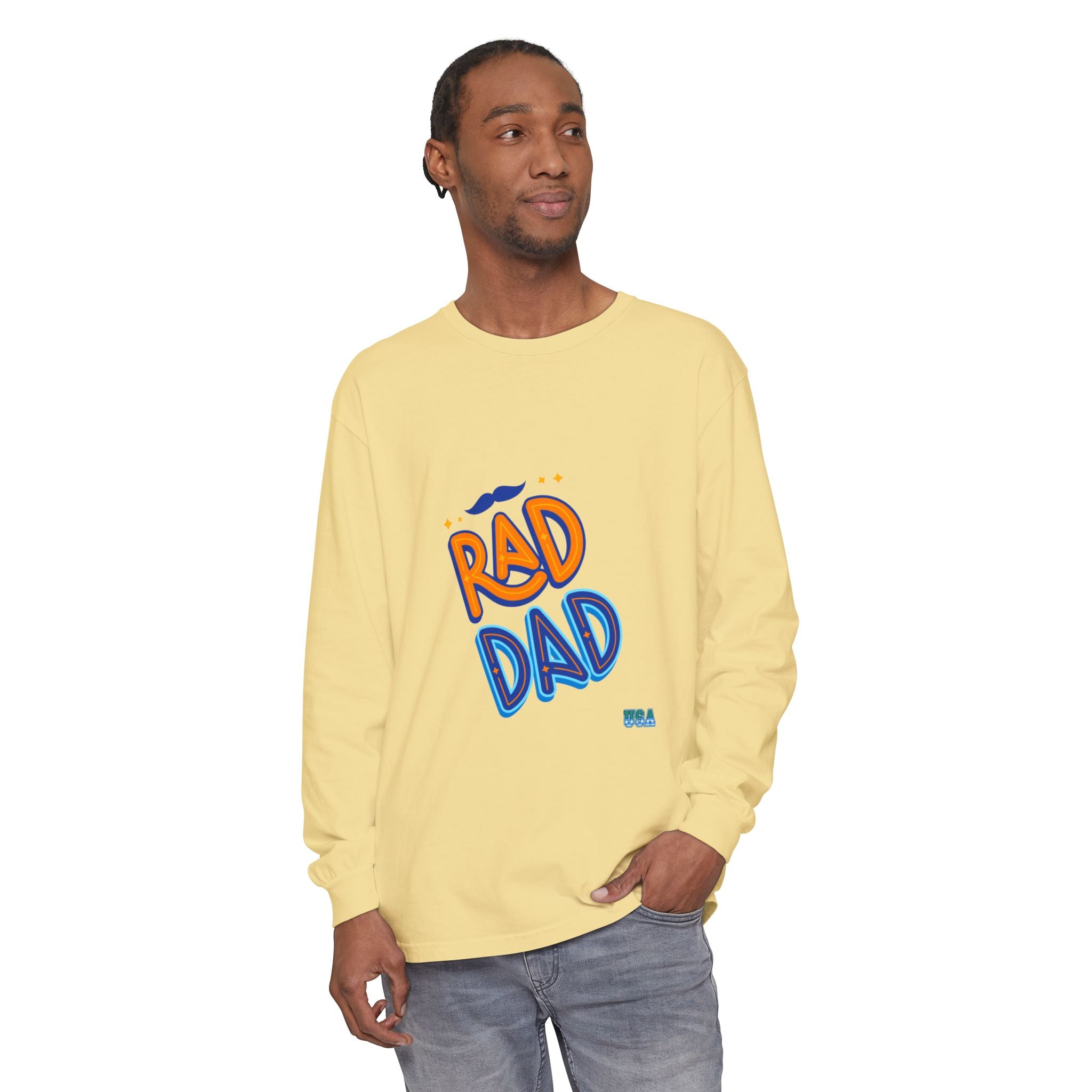 Rad Dad Long Sleeve T-Shirt | Retro Typography, Mustache Accent