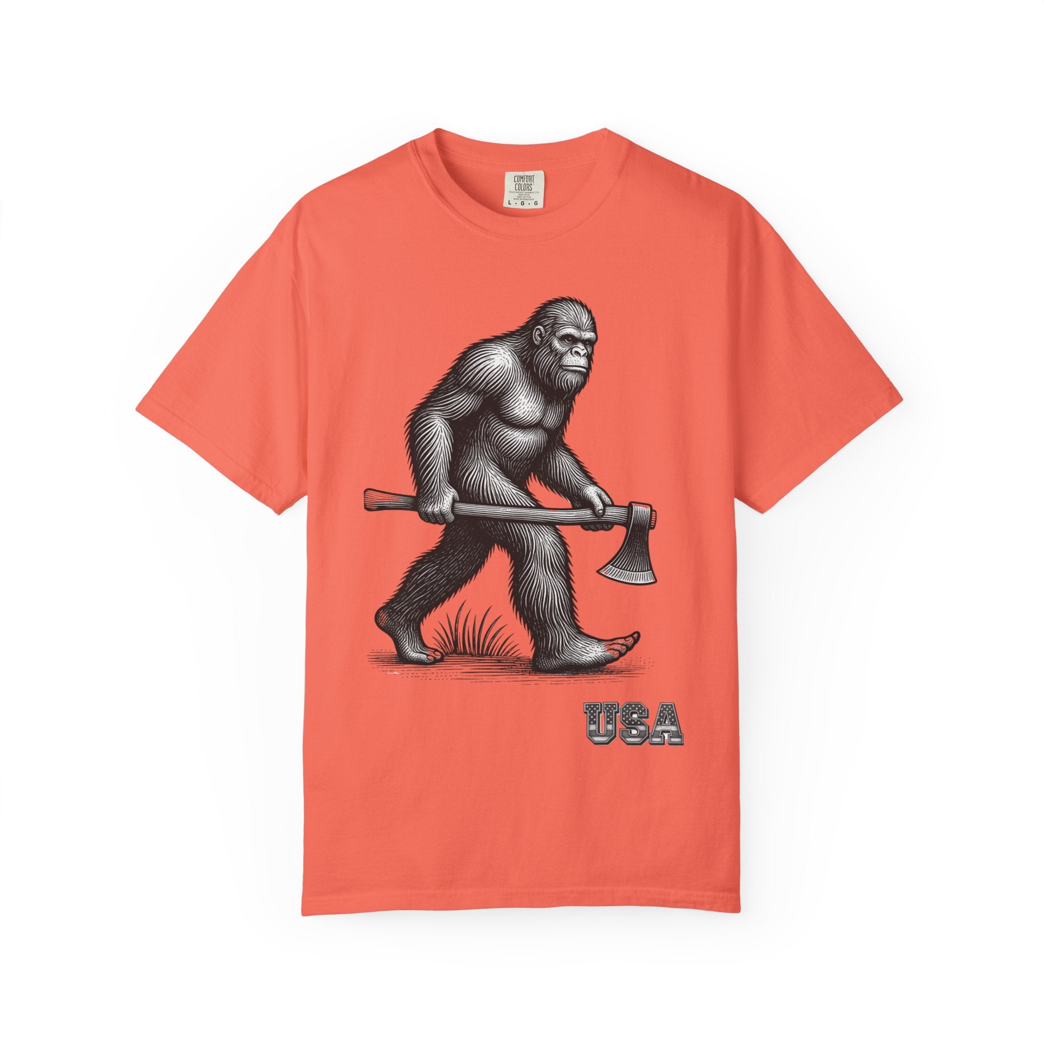 Sasquatch with Axe T-shirt | Vintage Bigfoot Illustration USA
