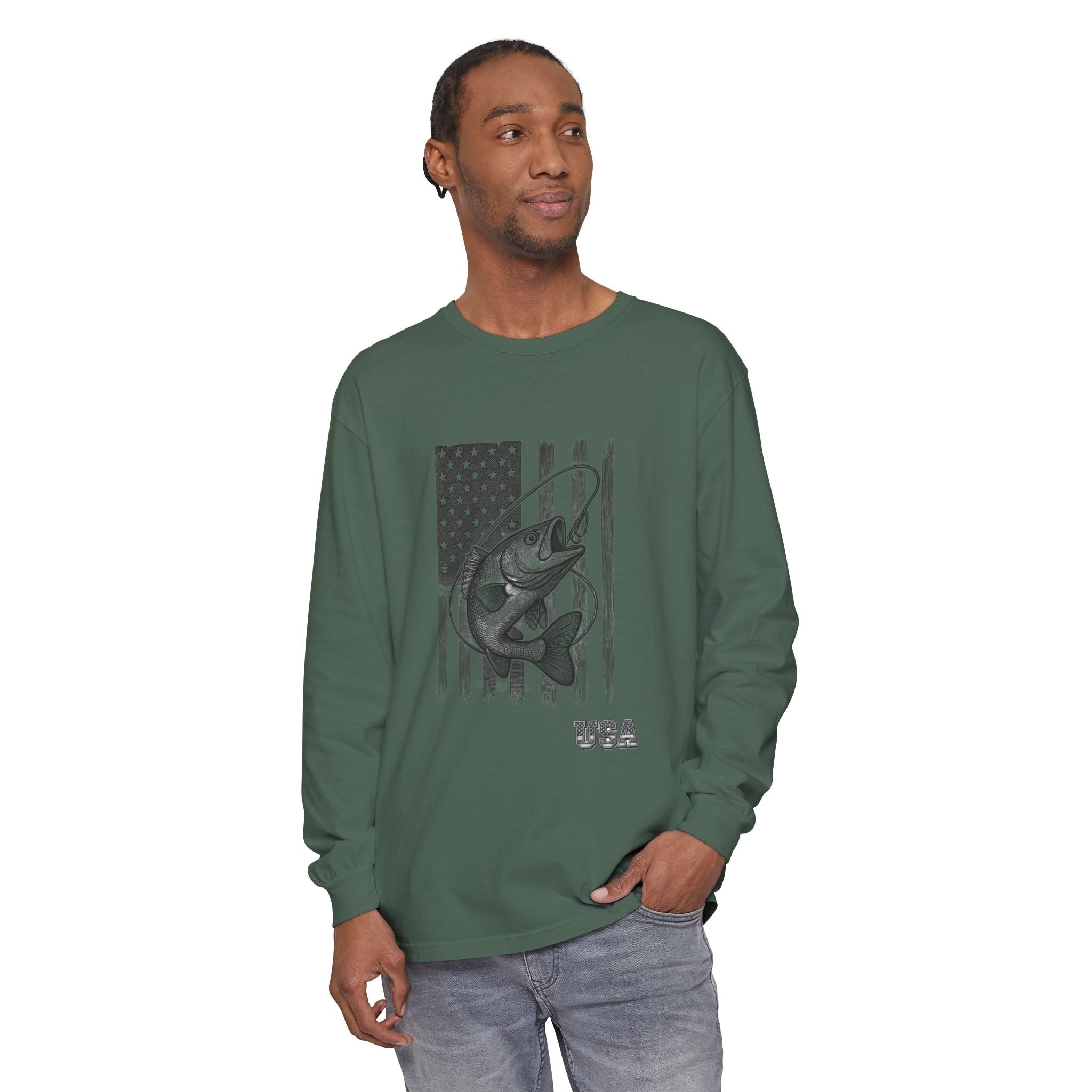American Flag Bass Fishing Long Sleeve T-Shirt | USA Bass Tee