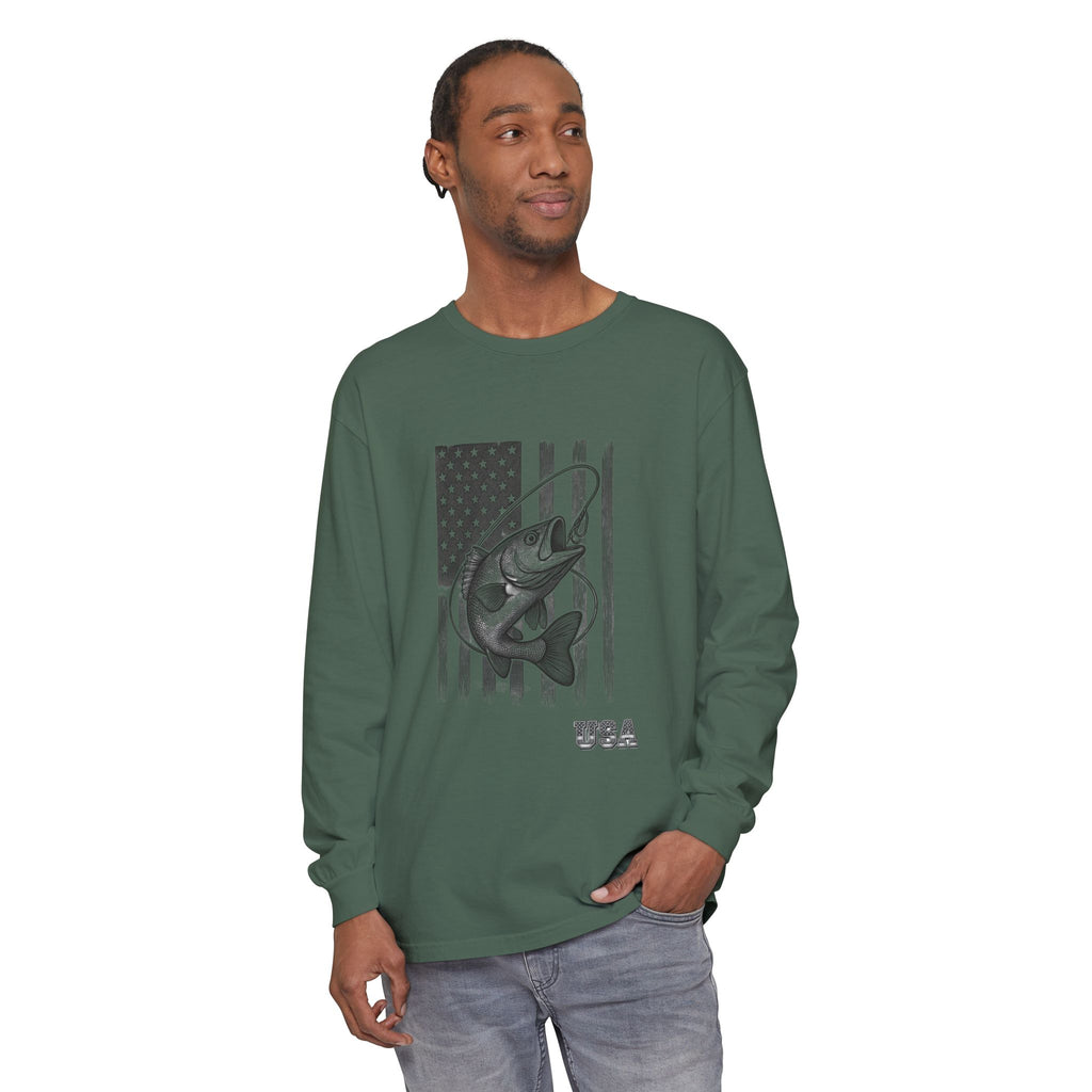 American Flag Bass Fishing Long Sleeve T-Shirt | USA Bass Tee