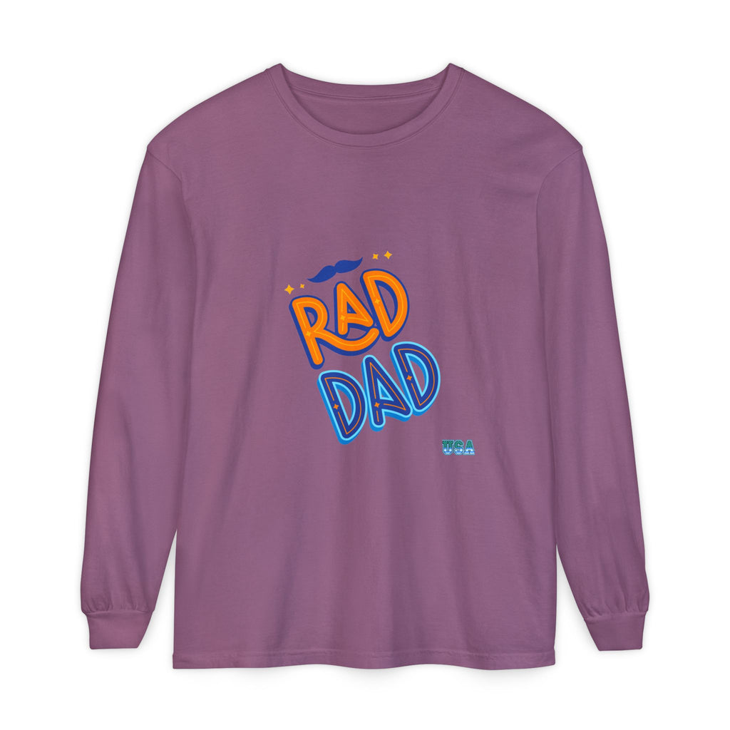 Rad Dad Long Sleeve T-Shirt | Retro Typography, Mustache Accent