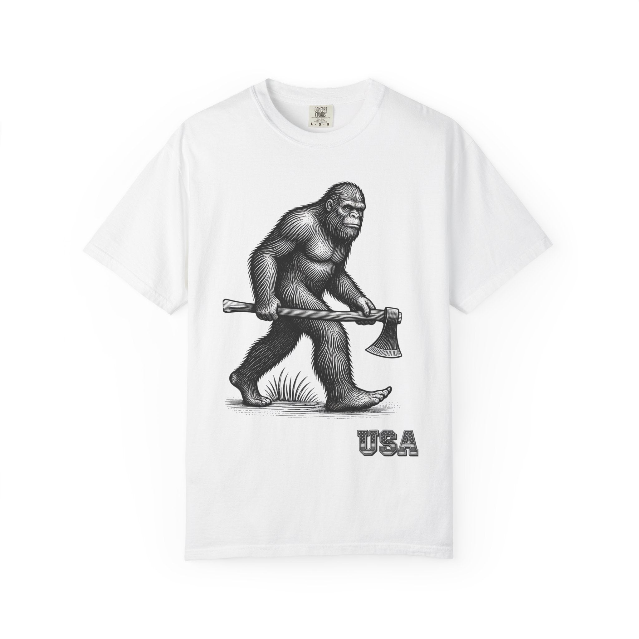Sasquatch with Axe T-shirt | Vintage Bigfoot Illustration USA