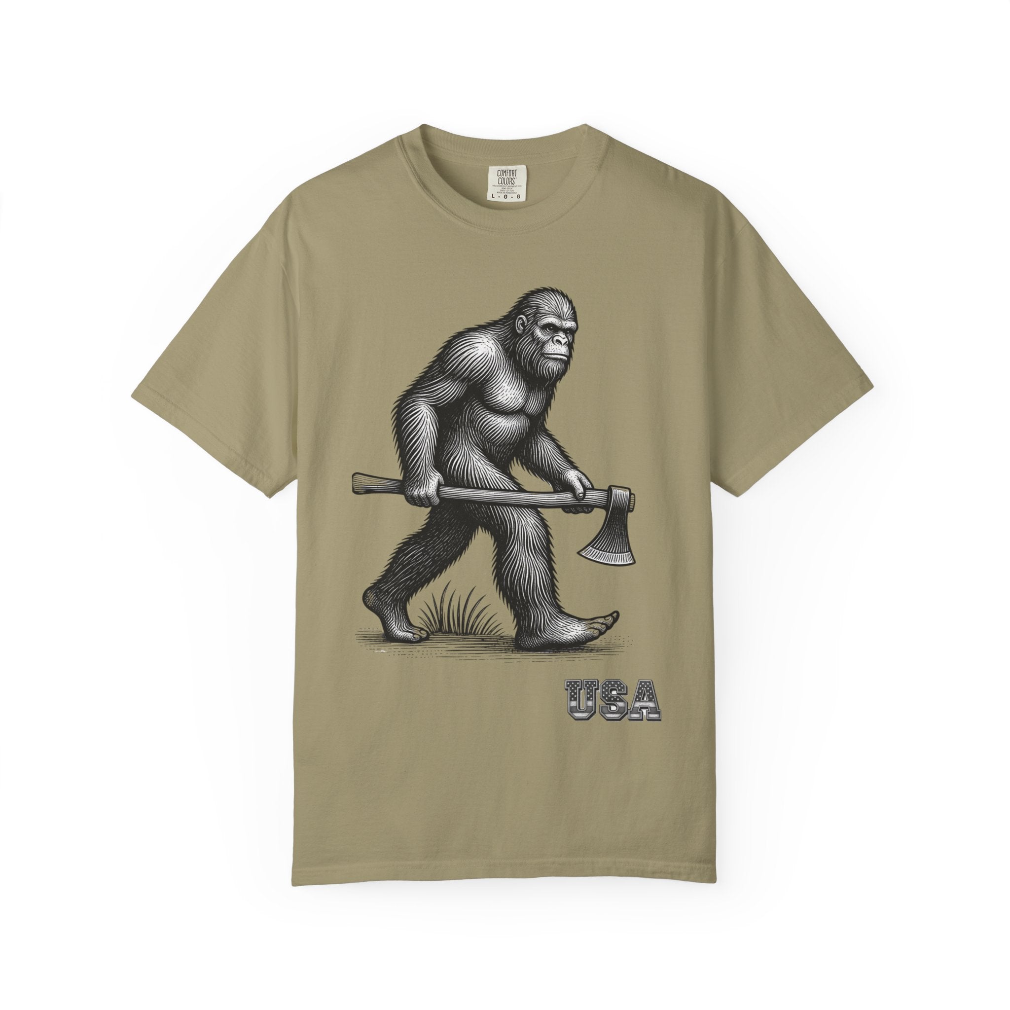 Sasquatch with Axe T-shirt | Vintage Bigfoot Illustration USA