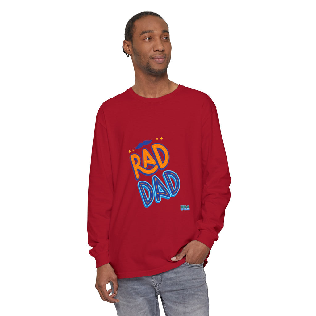 Rad Dad Long Sleeve T-Shirt | Retro Typography, Mustache Accent