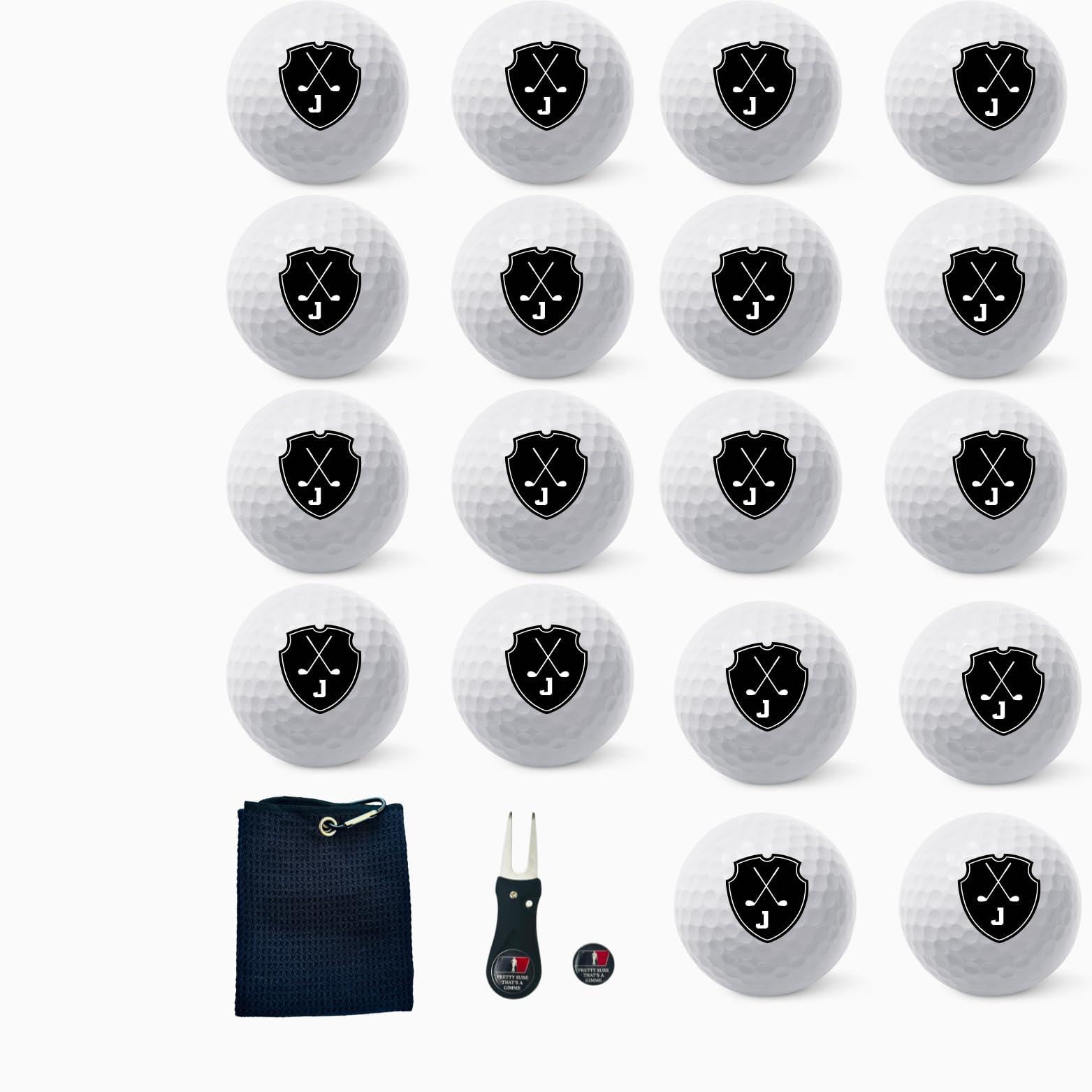 Personalized Custom Golf Balls Bueatiful Black Shield Royalty | Multiple Designs Monogrammed Golf Gifts & Accessories. Includes Golf-Balls,Towel,Divot.