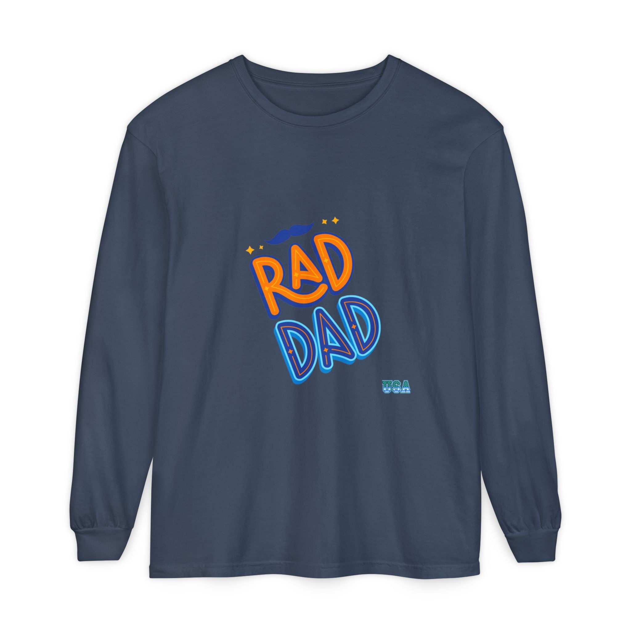 Rad Dad Long Sleeve T-Shirt | Retro Typography, Mustache Accent