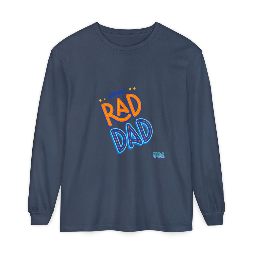 Rad Dad Long Sleeve T-Shirt | Retro Typography, Mustache Accent
