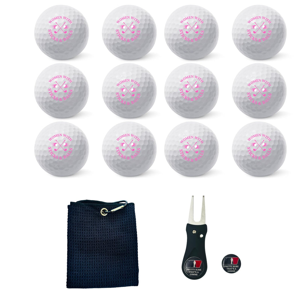 Golf Balls - Women with Sticks & Balls Gift Set - Includes 18 Golf Balls, Ideal for Birthdays, Mother's Day, Xmas, Holidays and More for Your Crazy Golfer (18)