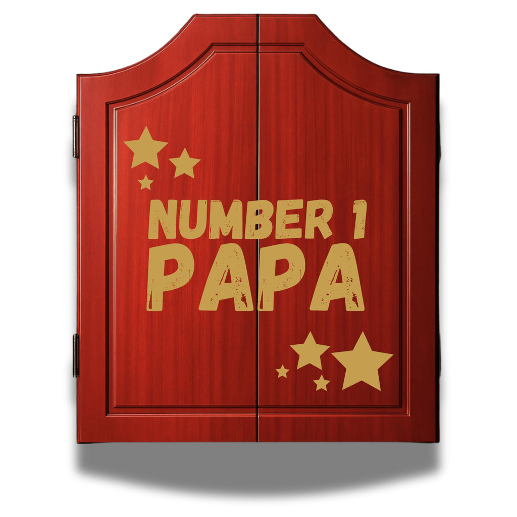 MOM OR DAD Dart Board Cabinet Decorative Dart Boards [6*Steel Darts] - Wooden Dartboard Cabinet with Integrated Scoreboard for Game Rooms (A) Mother's Day and Father's Day