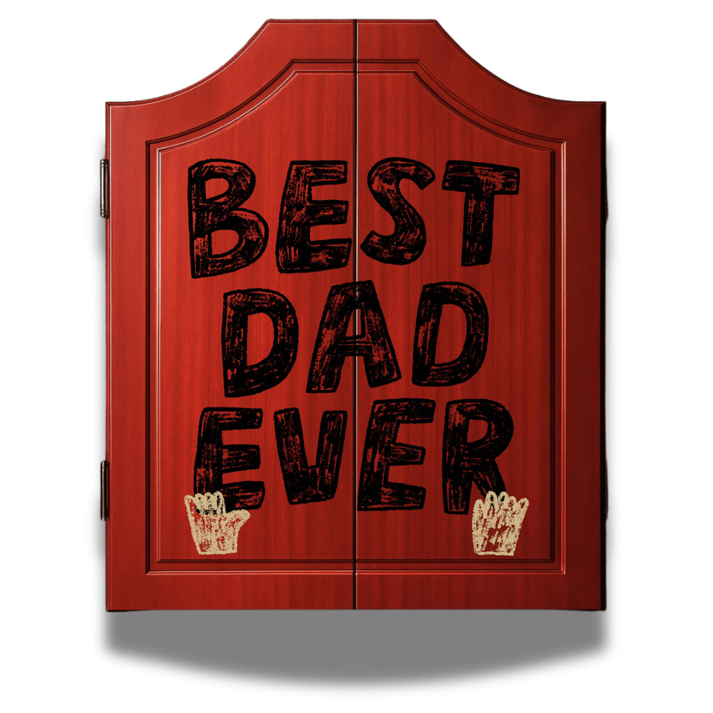 MOM OR DAD Dart Board Cabinet Decorative Dart Boards [6*Steel Darts] - Wooden Dartboard Cabinet with Integrated Scoreboard for Game Rooms (A) Mother's Day and Father's Day