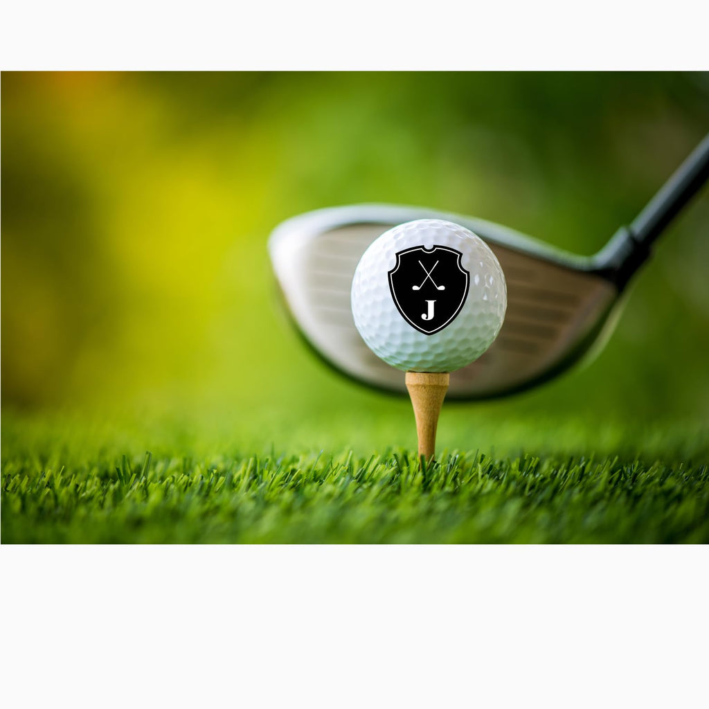 Personalized Custom Golf Balls Bueatiful Black Shield Royalty | Multiple Designs Monogrammed Golf Gifts & Accessories. Includes Golf-Balls,Towel,Divot.