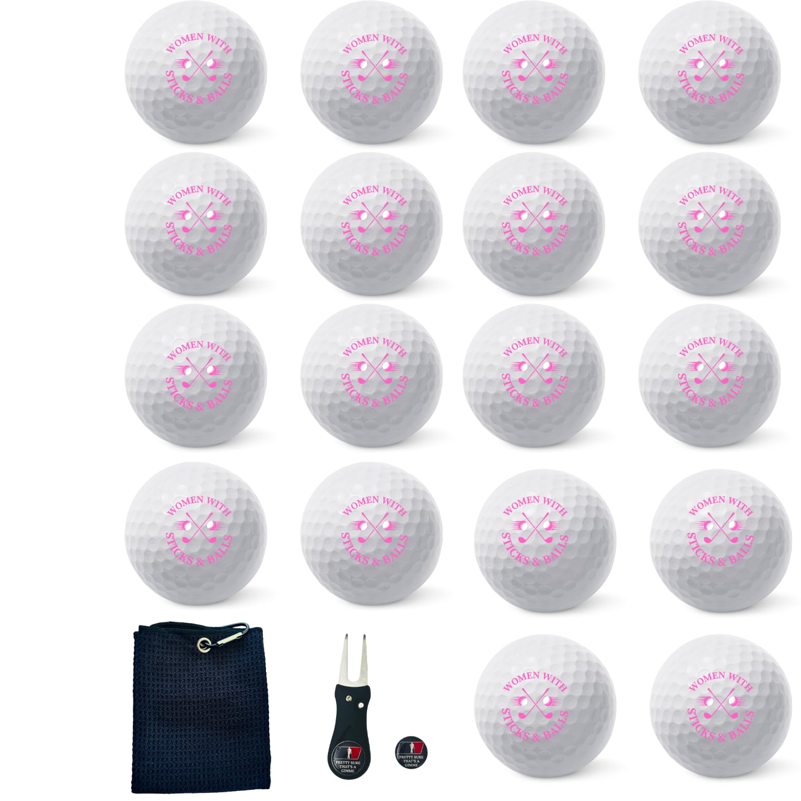 Golf Balls - Women with Sticks & Balls Gift Set - Includes 18 Golf Balls, Ideal for Birthdays, Mother's Day, Xmas, Holidays and More for Your Crazy Golfer (18)