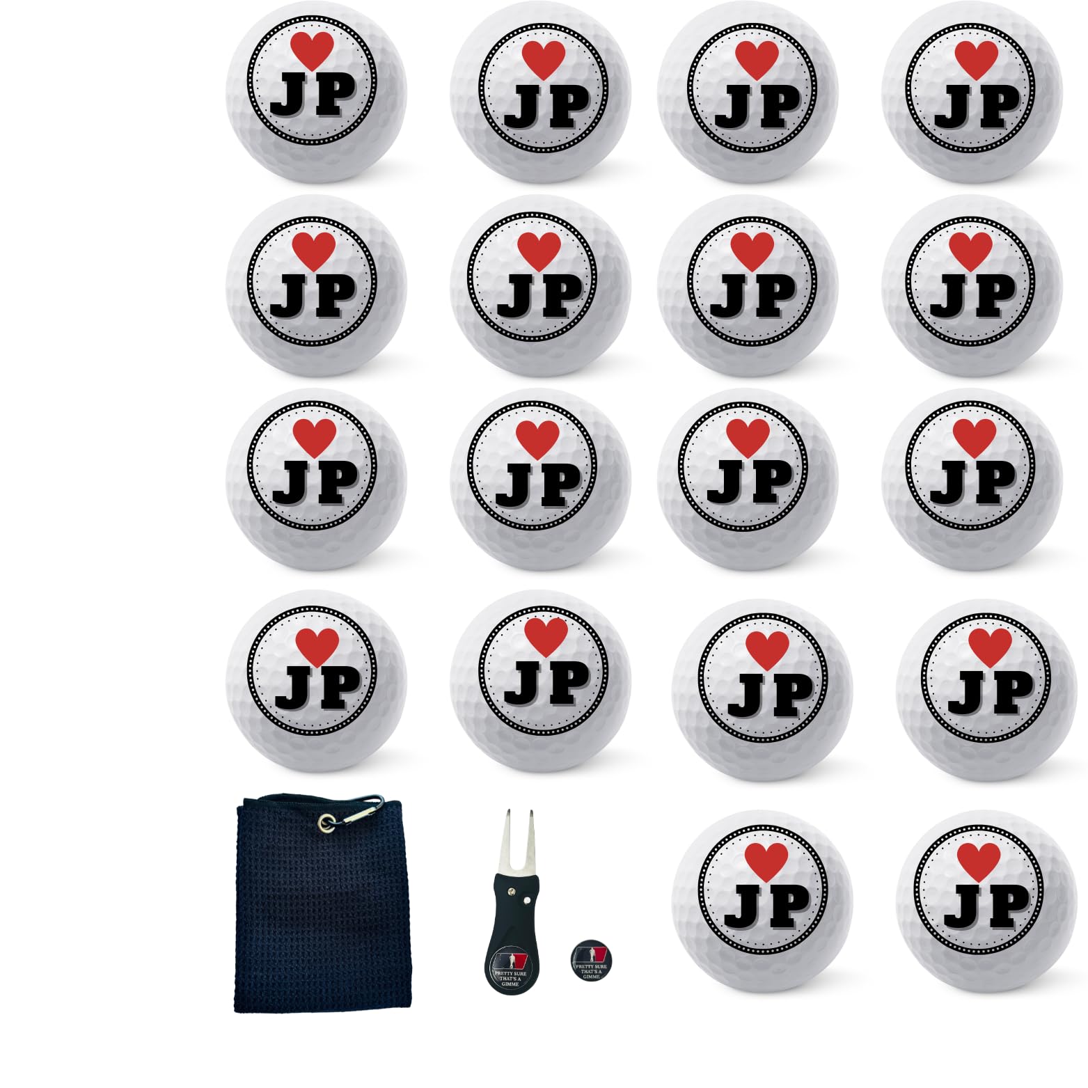Personalized Custom Golf Balls Beautiful Red Heart Designs | Multiple Designs Monogrammed Golf Gifts & Accessories. Includes Golf-Balls,Towel,Divot.