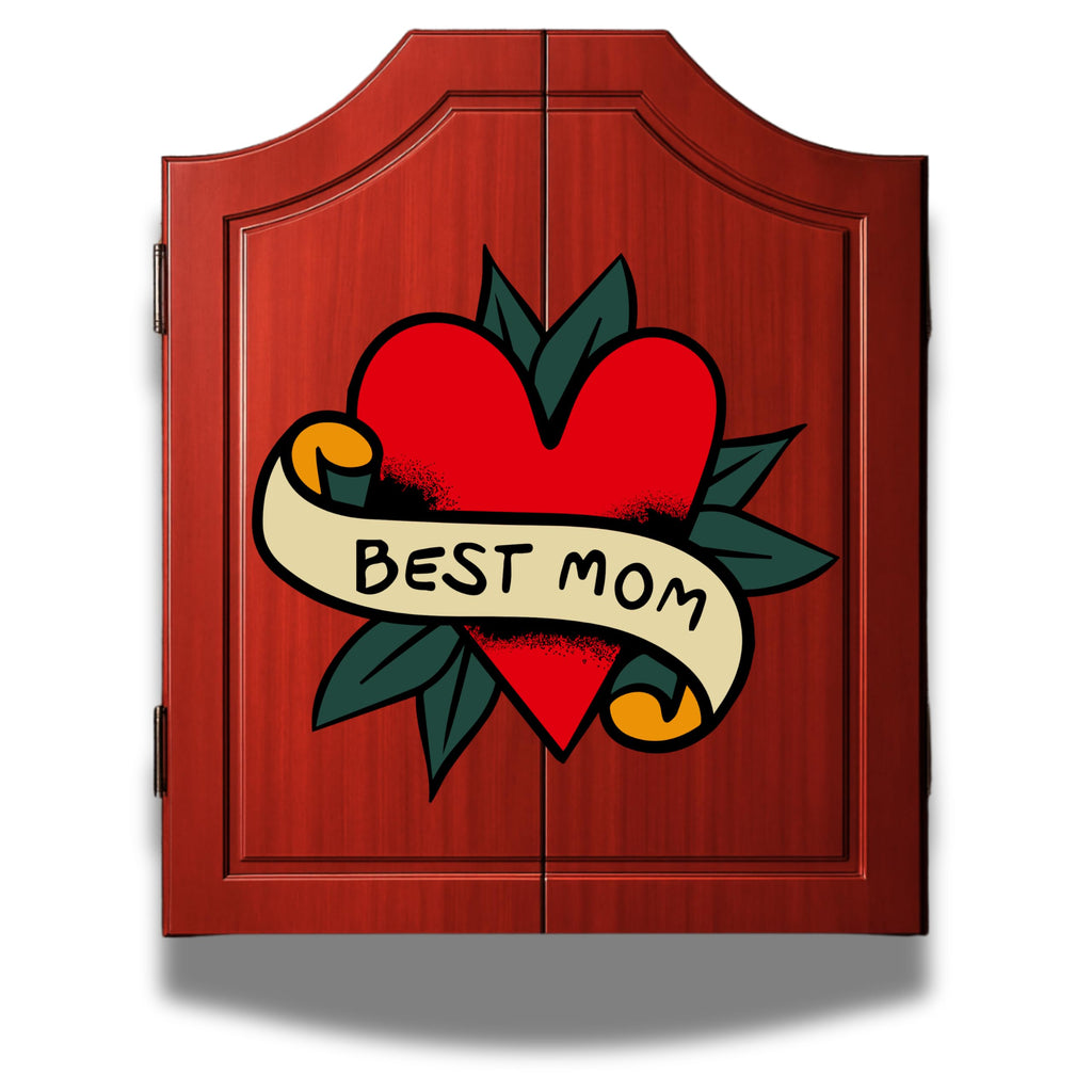 MOM OR DAD Dart Board Cabinet Decorative Dart Boards [6*Steel Darts] - Wooden Dartboard Cabinet with Integrated Scoreboard for Game Rooms (A) Mother's Day and Father's Day