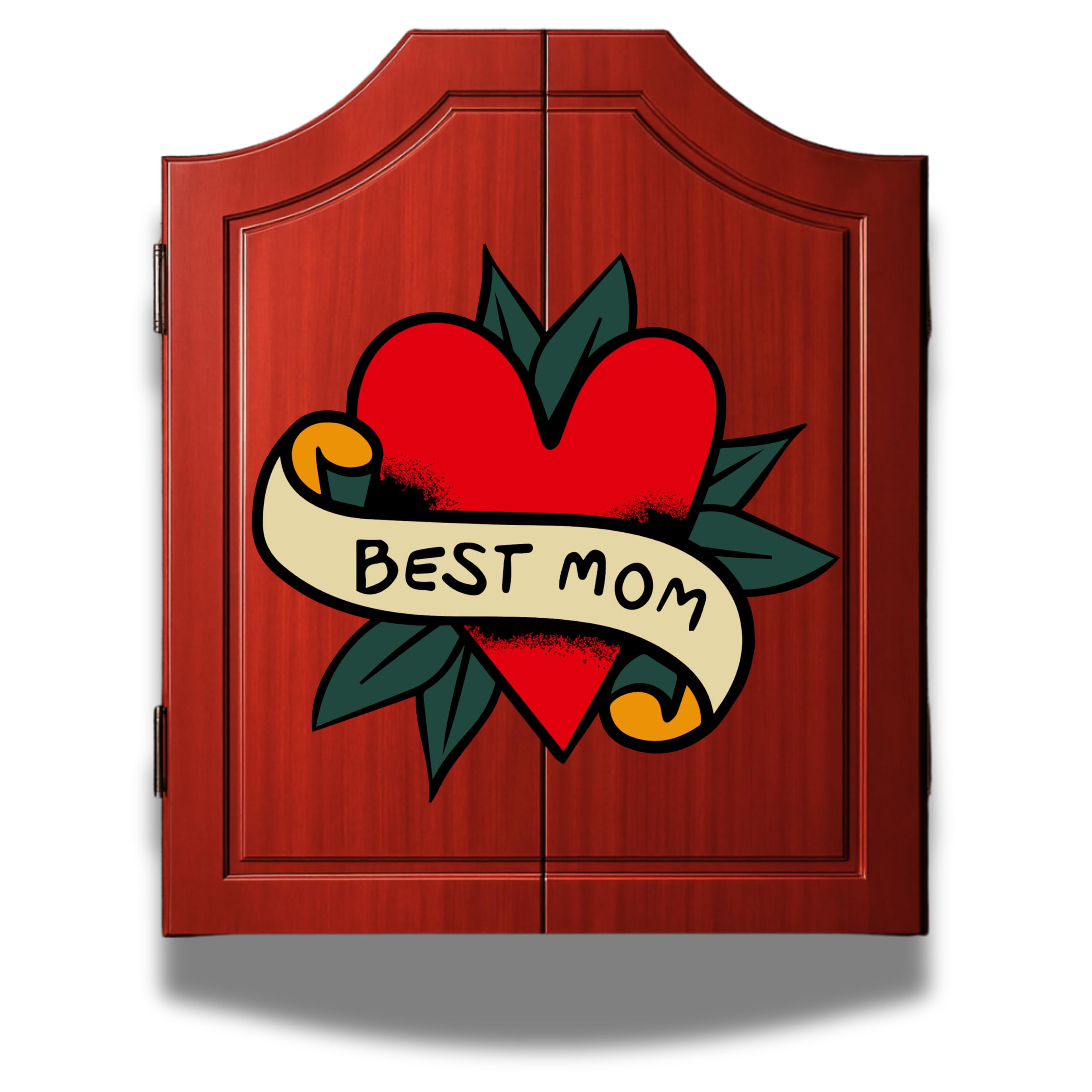 MOM OR DAD Dart Board Cabinet Decorative Dart Boards [6*Steel Darts] - Wooden Dartboard Cabinet with Integrated Scoreboard for Game Rooms (A) Mother's Day and Father's Day