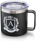 Personalized laser engraved tumbler with monogram crest design