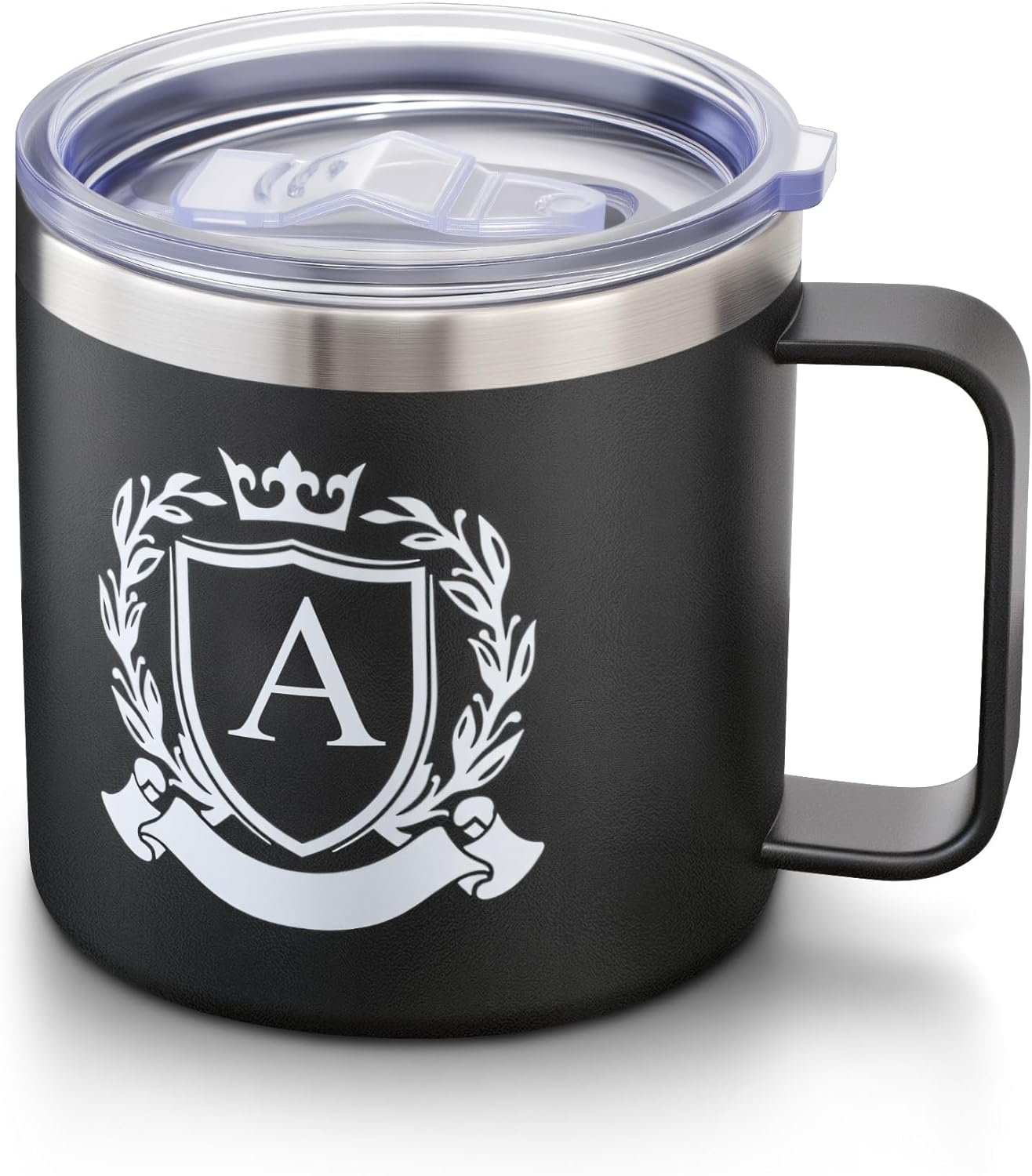 Personalized laser engraved tumbler with monogram crest design